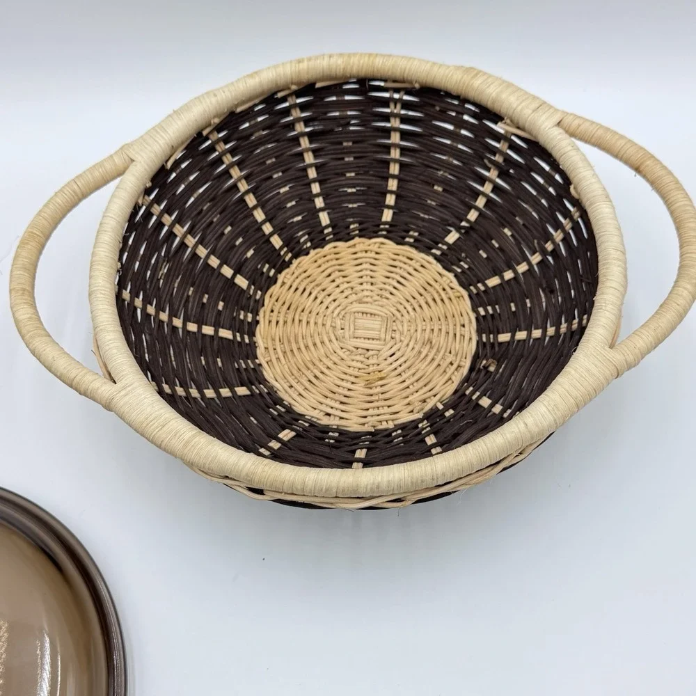 VTG RARE Pyrex 023-N Amber Round 1.5 qt Casserole Baking Dish Lid & Basket 623CB